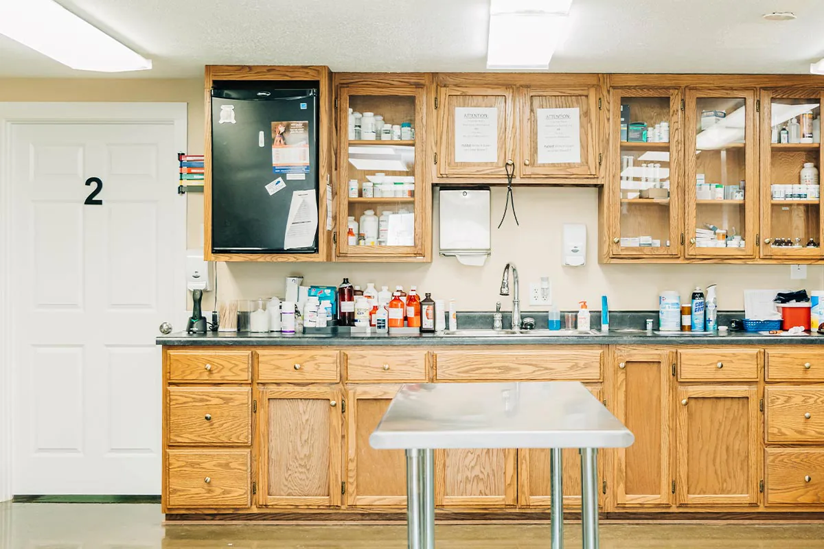 pharmacy area next to door with number 2 on it