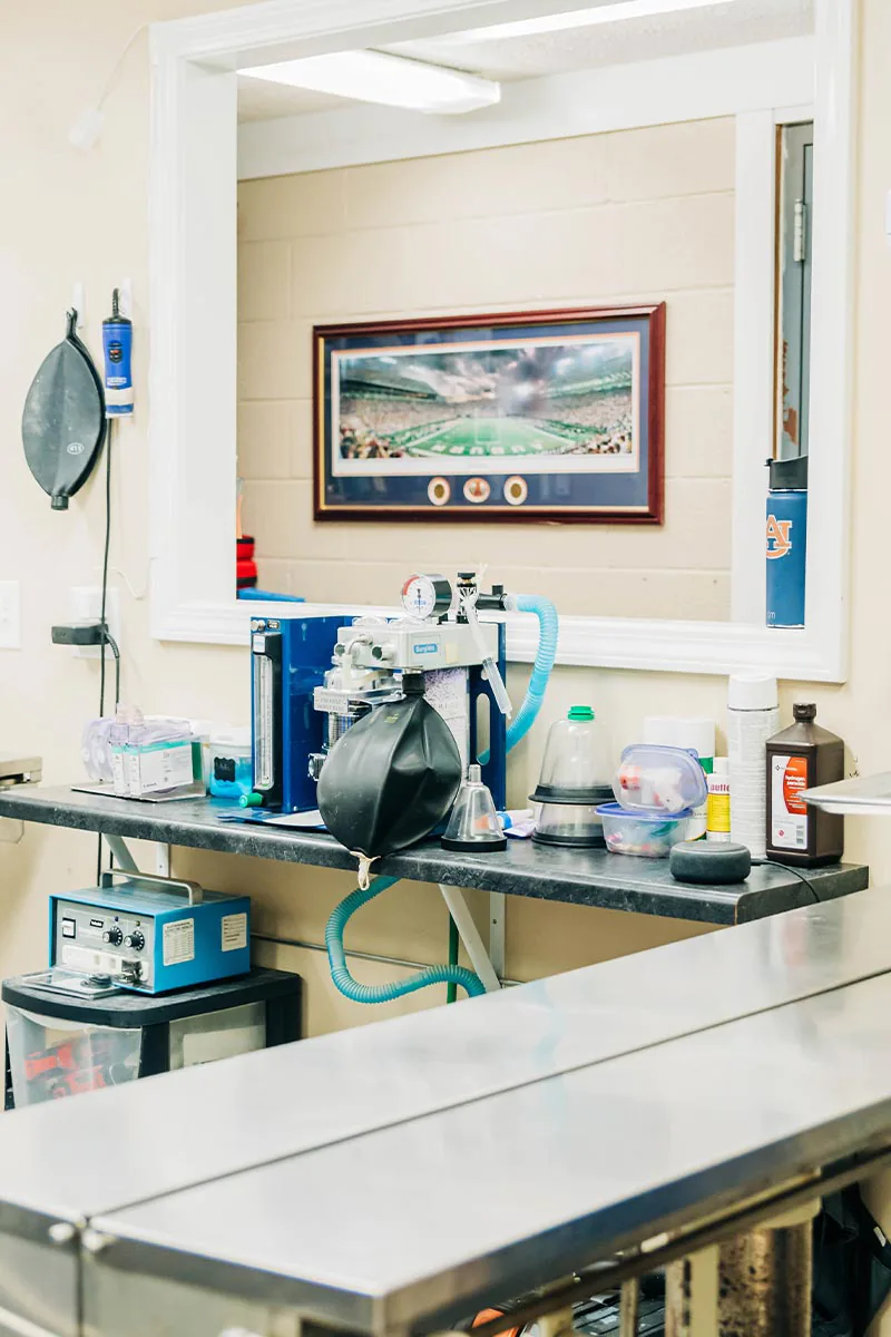 table and supplies inside operating room